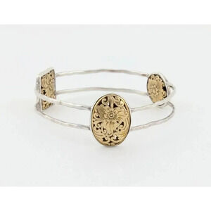 Sterling Silver Bangle Bracelet Floral Filigree Brass Accents Silpada 8 1/2"